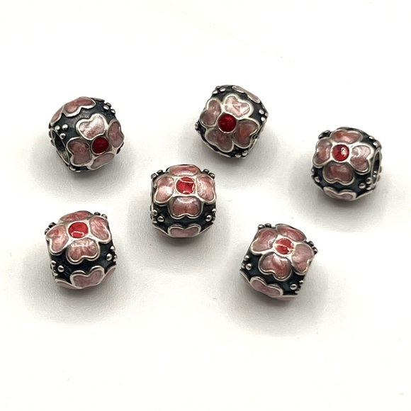 Pandora 925 Sterling Silver Emmanuel Flower Charms - Qty 6 - Picture 1 of 7